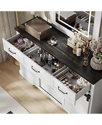 gaomon 6 Drawer Dresser with Mirror, Makeup Vanity Chest with Sliding Barn Doors for Bedroom