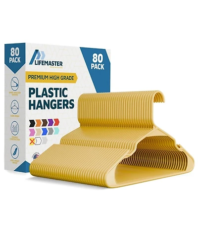 Lifemaster heavy-duty plastic hangers for clothes, dresses & coats non-slip grooves, space-saving design