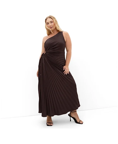 City Chic Plus Aliza One Shoulder Pleat Maxi Dress