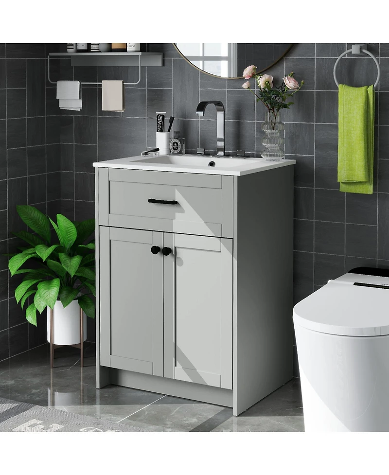 Casainc Bathroom Vanity Unit with Basin and Double Door Storage Cabinet