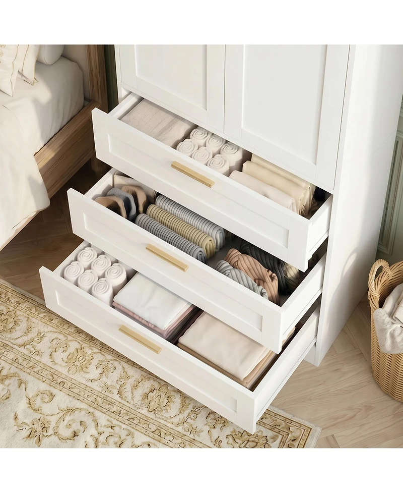 Aheaplus Closet Cabinet with 3 Drawers, Closet Organizer with Cabinet Door