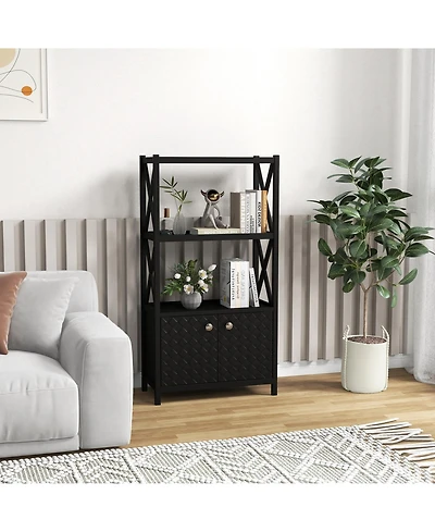 sumyeg Bathroom Storage Cabinet with Open Shelves and Double Doors Organizer