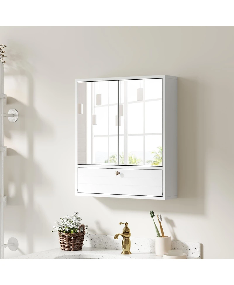 sumyeg Double Door Wall Mounted Bathroom Mirrored Medicine Cabinet