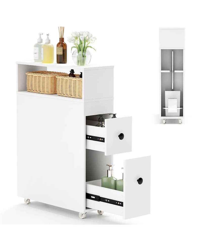 sumyeg Mdf, Engineered Wood Deep Slide-Out Drawers Slim Bathroom Cabinet Wooden Organizer