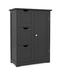 sumyeg Bathroom Floor Side Storage Cabinet with 3 Drawers and 1 Cupboard