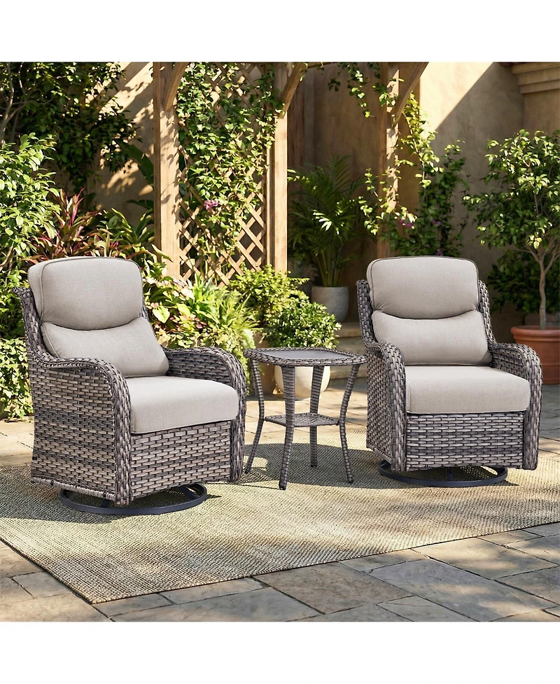 Pocassy Outdoor Swivel Glider Rocker Chairs with 5-in Cushion - 3 Piece Patio Furniture Set, Patio Bistro Sets with Tempered Glass Side Table