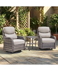 Pocassy Outdoor Swivel Glider Rocker Chairs with 5-in Cushion - 3 Piece Patio Furniture Set, Patio Bistro Sets with Tempered Glass Side Table