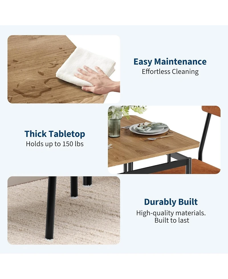gaomon 3-Piece Dining Table Set with 2 Pu Upholstered Chairs, Wooden Top and Metal Frame for Kitchen and Dining Room