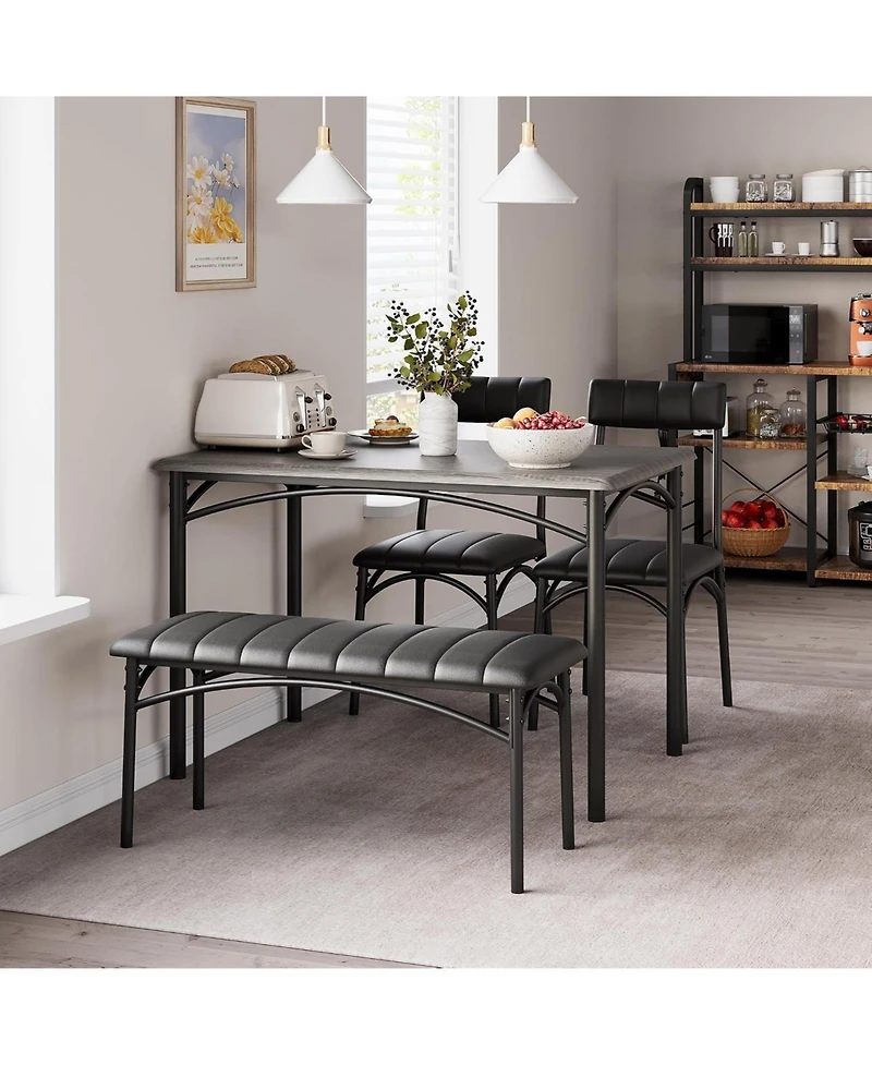 gaomon 4-Piece Wooden Dining Table Set: Rectangular Table, 4 Chairs and Upholstered Bench for Small Spaces
