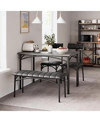gaomon 4-Piece Wooden Dining Table Set: Rectangular Table, 4 Chairs and Upholstered Bench for Small Spaces