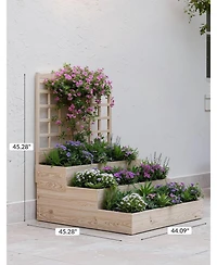 Xo 3-Tier Wooden Raised Garden Bed with Trellis, Vertical Planter Box with Drainage for Vegetables Flowers Herbs Patio