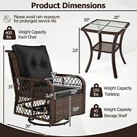 Costway 3 Piece Patio Furniture Set with 2-Tier Side Table and Cushions for Porch