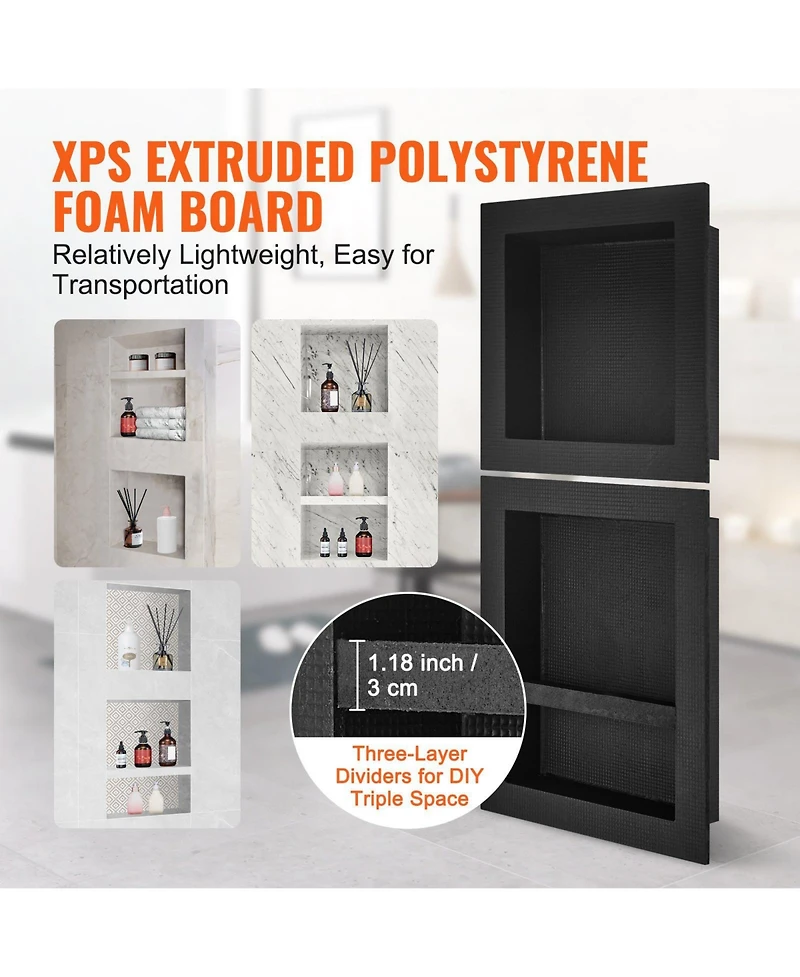 Volenca Shower Niche Set Ready for Tile Triple Shelf Recessed Wall Insert Sealed Waterproof