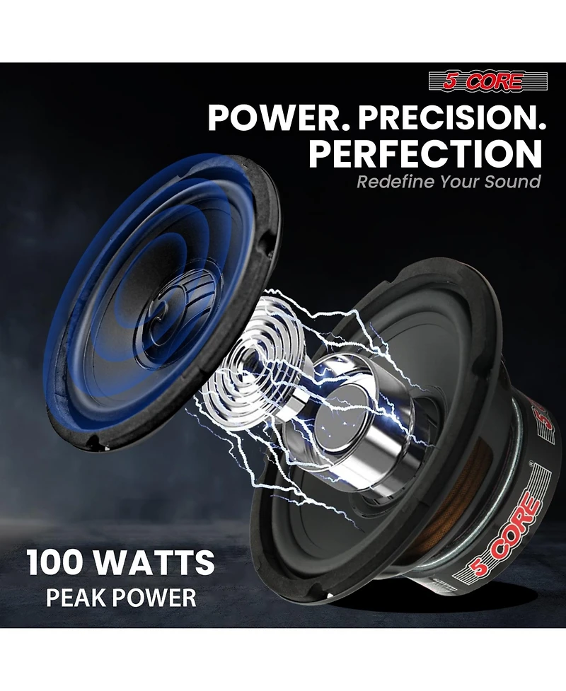5 Core 6.5 Inch Woofer Pair 100W Car Subwoofer 4Ohm Replacement Deep Sub w Poly Cone