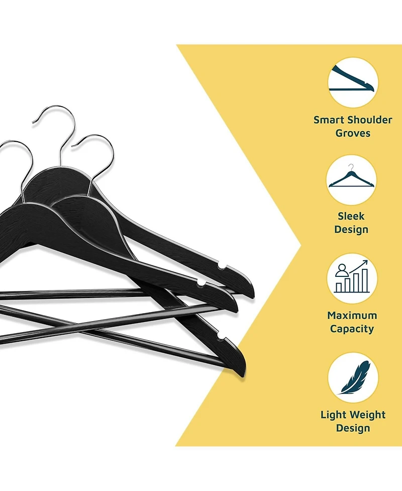Lifemaster 30-piece wooden hanger set with non-slip design and 360degree(s) swivel hooks. sturdy, ideal for suits, coats, dresses, pants and jackets