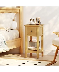 Gymax Nightstand 3-Tier Bedside Table Open Storage Shelf and Narrow Side Table