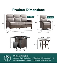 Pocassy 5-Piece Patio Furniture Set with Fire Pit,Wicker Outdoor Swivel Rocker Chairs Sofa for Backyard,Poolside,Deck