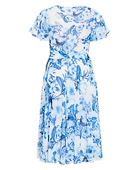 City Chic Women's Short Sleeve Bluebell Print Wrap Midi Dress