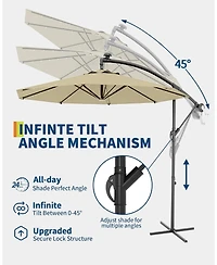 Xo 10 Ft Offset Patio Umbrella with Solar Led Lights, Cantilever Outdoor Umbrella with Infinite Tilt and Cross Base, 32 Led Lights Uv Protection Shade