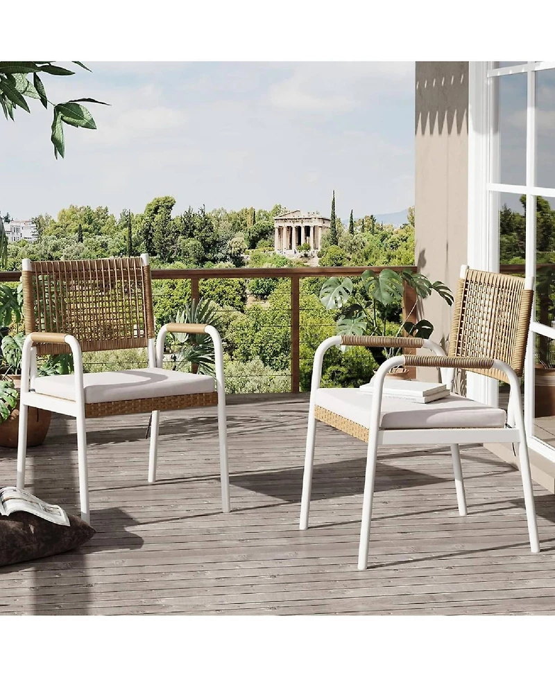 Xo Set of 2 Patio Wicker Chairs, Rattan Chairs with Metal Frame for Outdoor, Lawn, Deck, Porch, Balcony