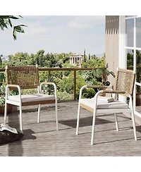 Xo Set of 2 Patio Wicker Chairs, Rattan Chairs with Metal Frame for Outdoor, Lawn, Deck, Porch, Balcony