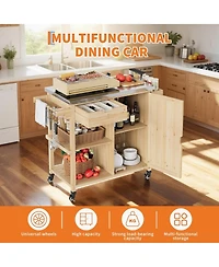 Xo Outdoor Grill Cart with Wheels, Solid Wood Bbq Station, Stainless Steel Top, Storage Rack for Patio