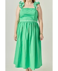 English Factory Plus Flower Embroidered Ruffle Midi Dress