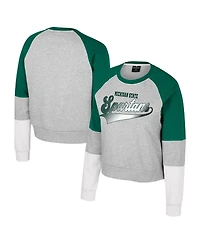 Colosseum Big Girls Heather Gray Michigan State Spartans Katinka Rhinestone Pullover Sweatshirt