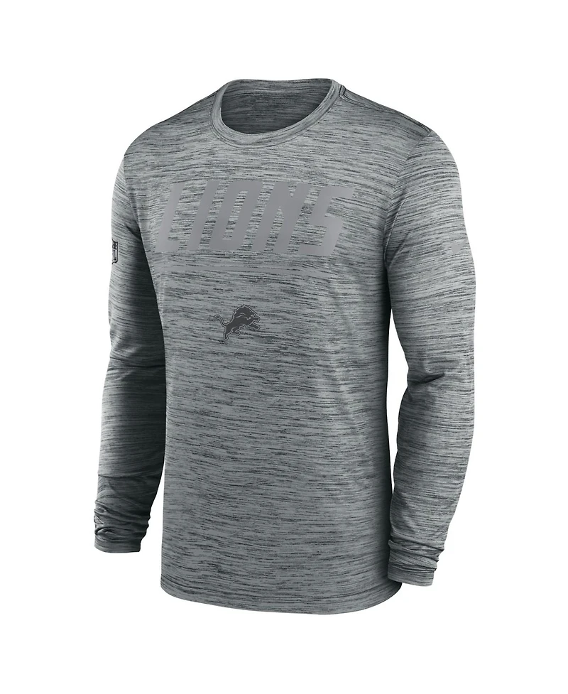 Nike Men's Gray Detroit Lions Sideline Offensive Transition Velocity Dri-fit Long Sleeve T-Shirt