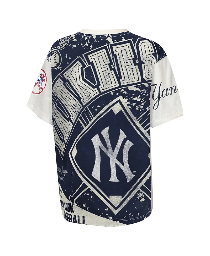 Outerstuff Big Boys and Girls Cream New York Yankees League Top Player Bold All-Over-Print T-Shirt