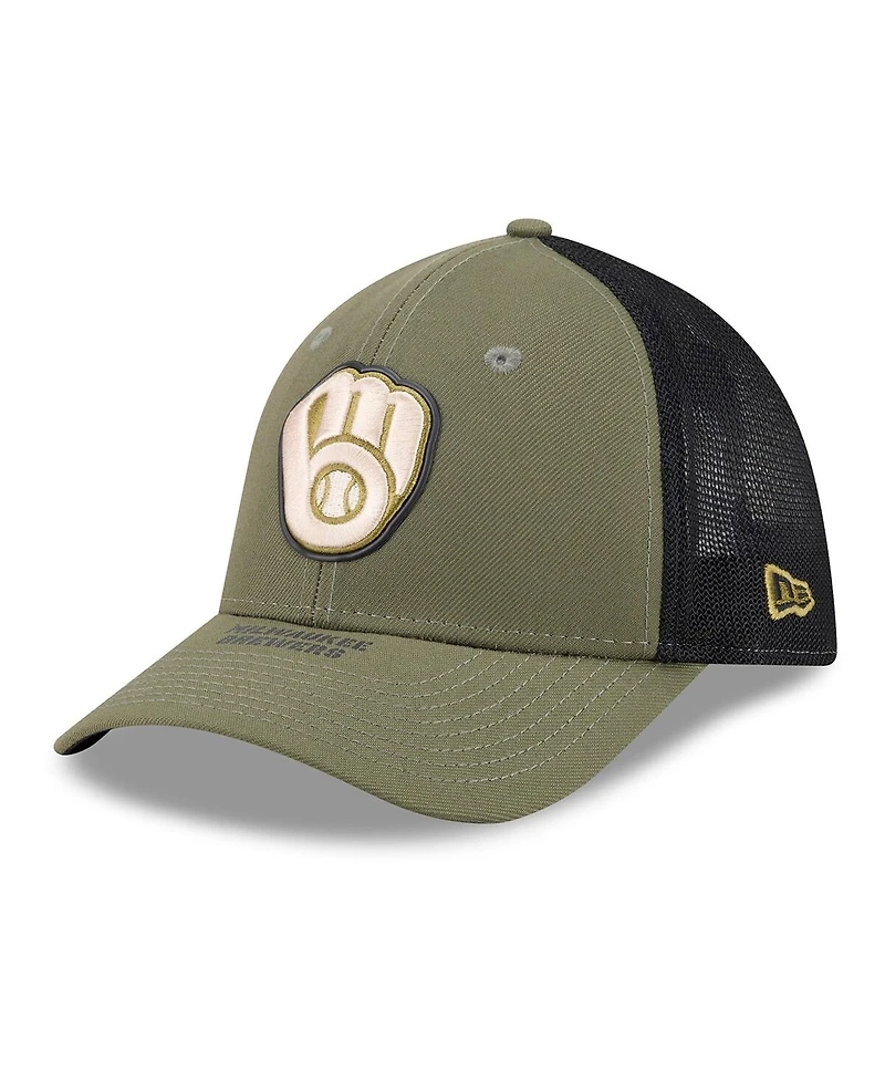 New Era Men's Olive Milwaukee Brewers 2026 Armed Forces Day 39THIRTY M-Crown Flex Hat