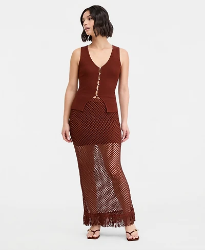 Bar Iii Women's Net Fringe-Hem Skirt, Macy's Exclusive