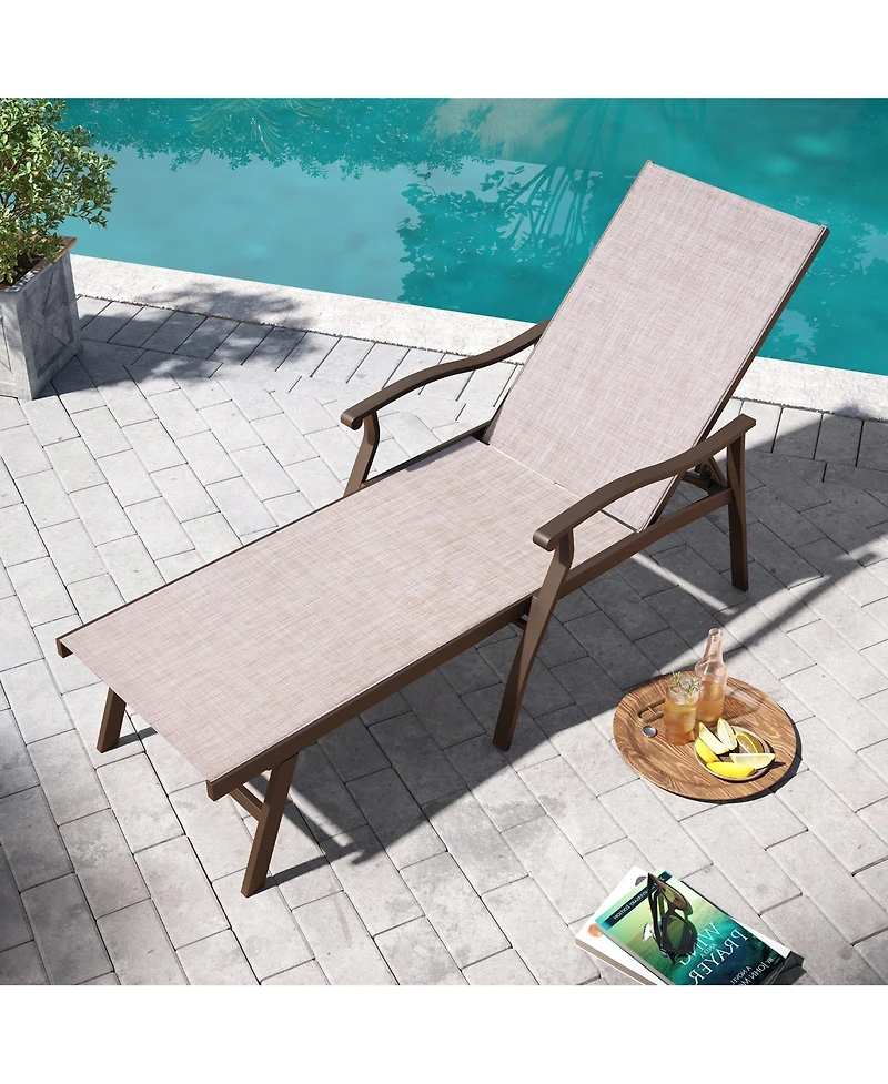 Pellebant Outdoor Patio Aluminum Adjustable Chaise Lounge Chair with Arm
