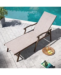Pellebant Outdoor Patio Aluminum Adjustable Chaise Lounge Chair with Arm