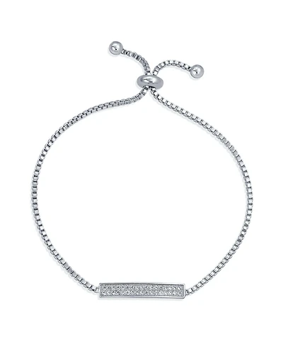 Bling Jewelry Elegant Cubic Zirconia Pave Cz Bar Bolo Bracelet Adjustable Sliding Clasp Bracelet
