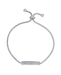 Bling Jewelry Elegant Cubic Zirconia Pave Cz Bar Bolo Bracelet Adjustable Sliding Clasp Bracelet