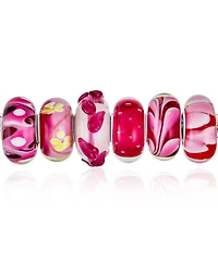 Bling Jewelry Mixed Set Red Pink Floral Murano Glass Flower Charm Bead Sterling Silver Core For Bracelet
