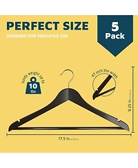 Lifemaster Wooden Hangers with 360degree(s) swivel hook, non-slip notches, and pants bar. Holds 10 Pounds. Perfect for suits, and coats. Pack of 5