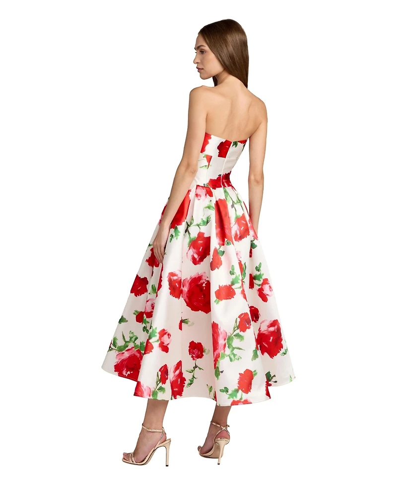 Mac Duggal Women's Strapless Floral Print A-Line Midi Dress