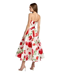 Mac Duggal Women's Strapless Floral Print A-Line Midi Dress