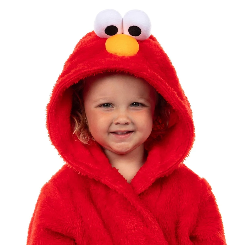 Sesame Street Toddler Bathrobe Elmo Hooded Robe With 3D Eyes Nose Loungewear