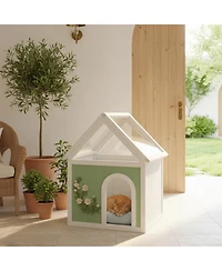 Aostirmotor Dog House with Floral Carvings Fsc Cedar Indoor Shelter