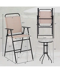 Costwayv 3PCS Patio Bistro Set Folding Chairs Round Bar Table with 1.6'' Umbrella Hole Yard