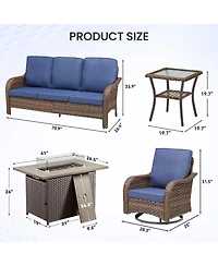 Pocassy 5 Pieces Patio Furniture Set, Outdoor Wicker Sofa Couch with Swivel Chairs Fire Pit Table, High Back All Weather Modern Conversation Sets