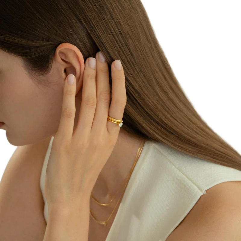 Bearfruit Jewelry 18k Gold Plated Sterling Silver Everyday Shine Ring Set Holiday Gift Guide