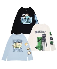 Minecraft Little Boys Steve, Creeper, Zombie, Skeleton 3 Pack Long Sleeve Tees