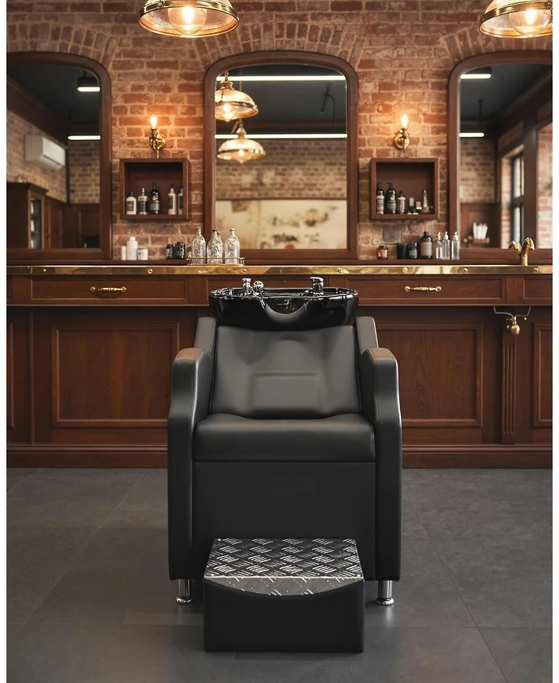 gaomon Shampoo Bowl and Chair Set, Hair Wash Station with Abs Shampoo Bowl Sink and Footrest, Load Weight 450 Lbs for Hair Stylist Barbershop
