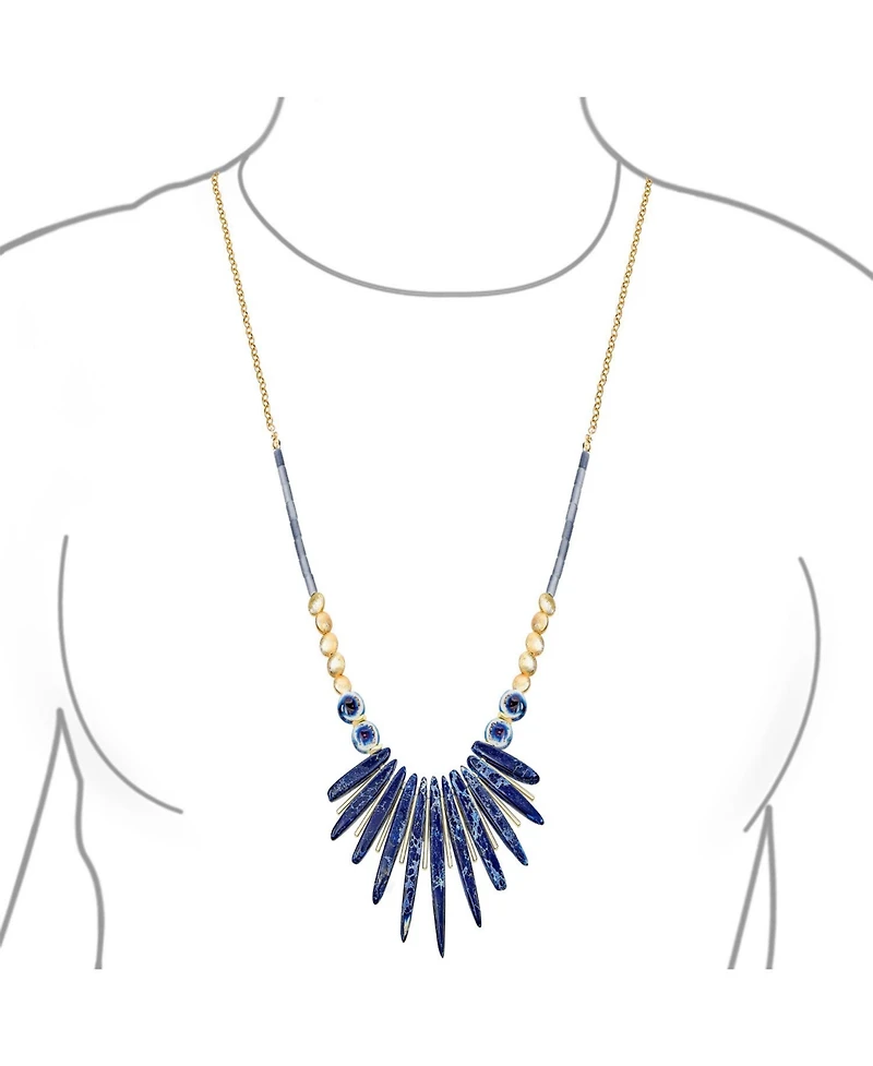 Bling Jewelry Blue Peck Organic Faceted Beads Irregular Stone Bib Fan Statement Collar Necklaces For Women Gold Plated Adjustable