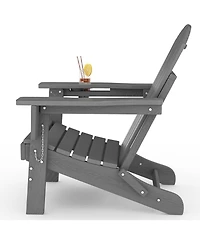 gaomon Hdpe Folding Adirondack Chair Set of 2 with Cup Holder Wood Grain Weather Resistant for Patio Deck Fire Pit