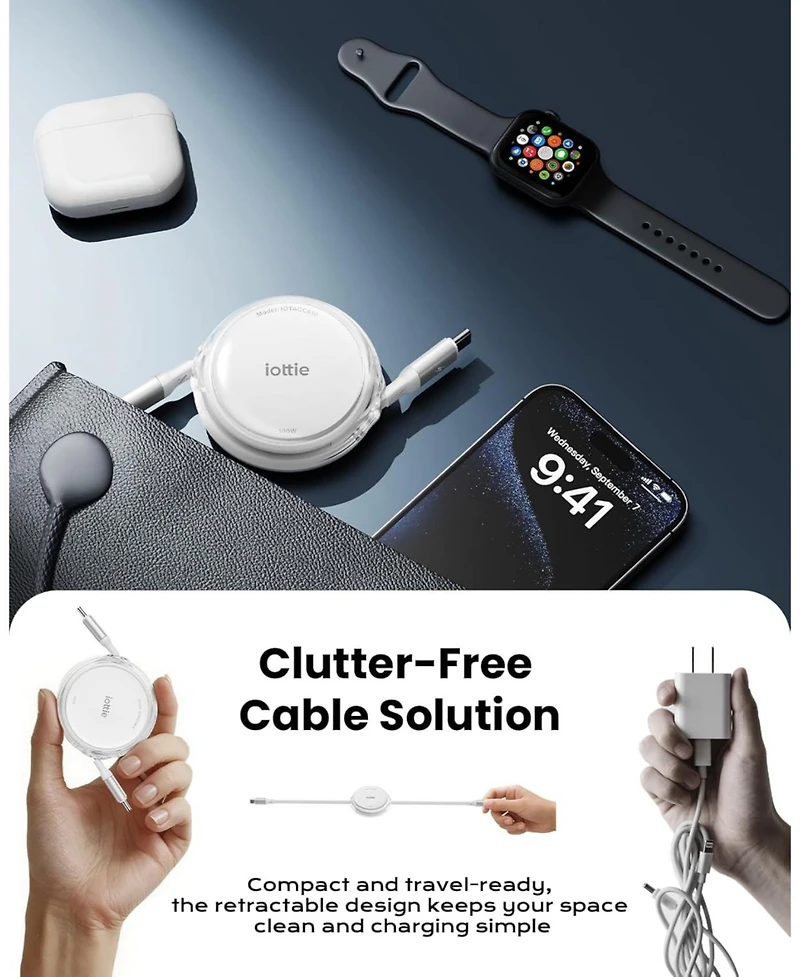 iOttie Basix by 100W Retractable Usb-c Cable (2 packs